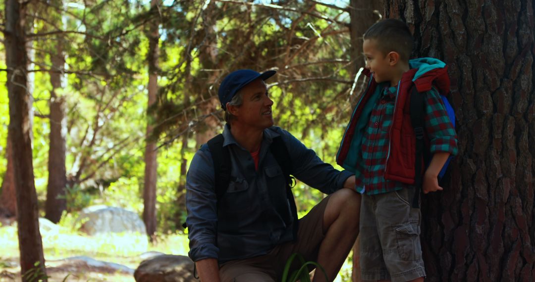 Father and Son Exploring Nature on Hiking Adventure
