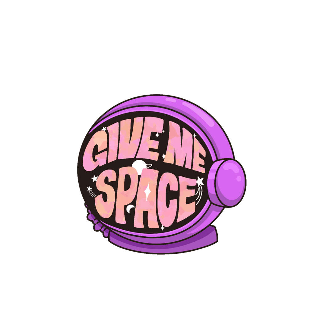 Cartoon Purple Astronaut Helmet with Text on Transparent Background