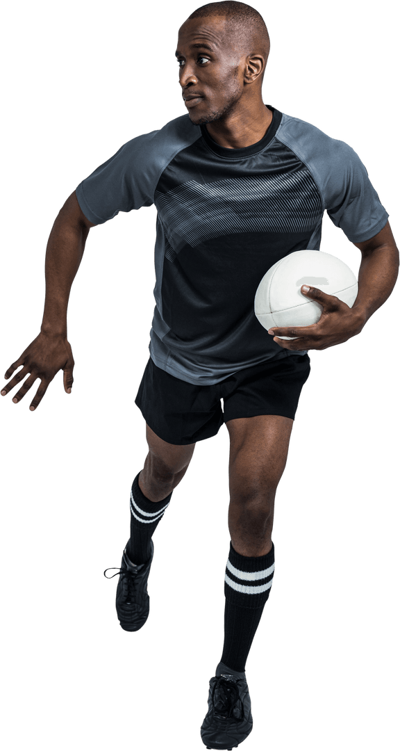 Transparent Sportsman Running with Rugby Ball on Isolated Background