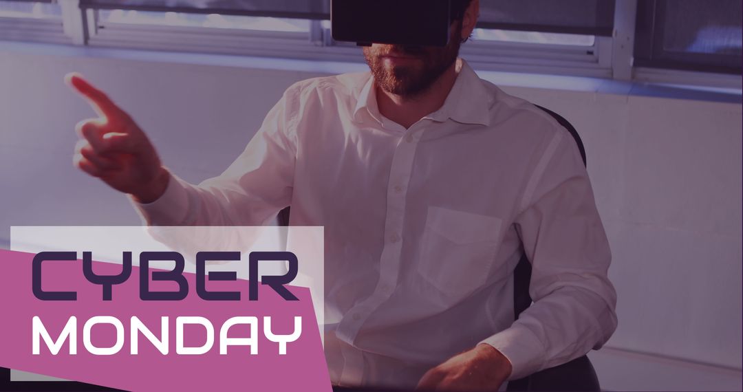 Digitally composite image of Cyber Monday text and man using virtual reality headset 4k - Free Images, Stock Photos and Pictures on Pikwizard.com