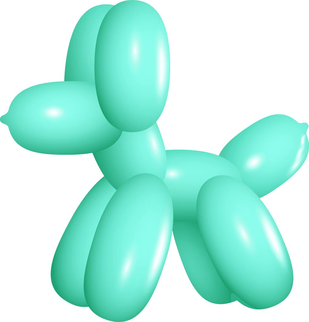 3D Glossy Balloon Dog Sculpture on Transparent Background