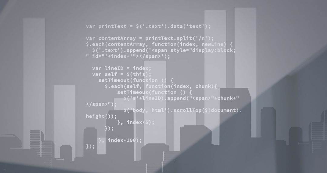 Abstract Coding Interface with City Skyline Background