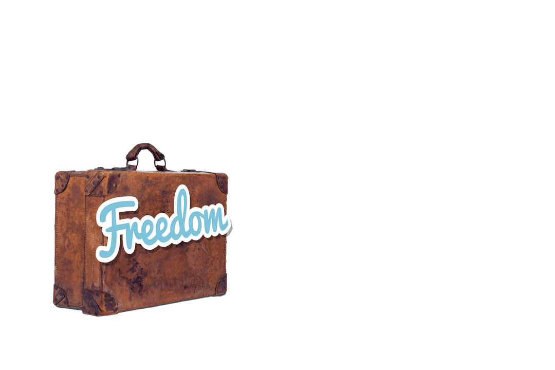 Vintage Suitcase with Freedom Text on Transparent Background