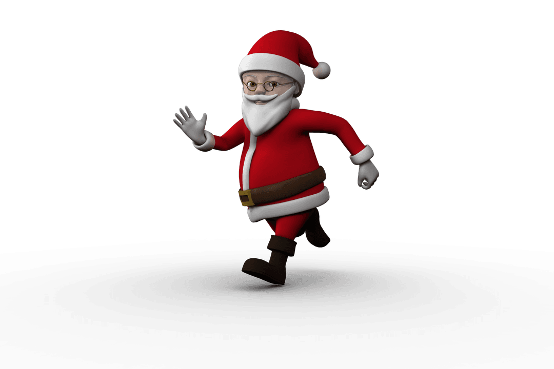 Santa Claus Running with Joy on Transparent Background
