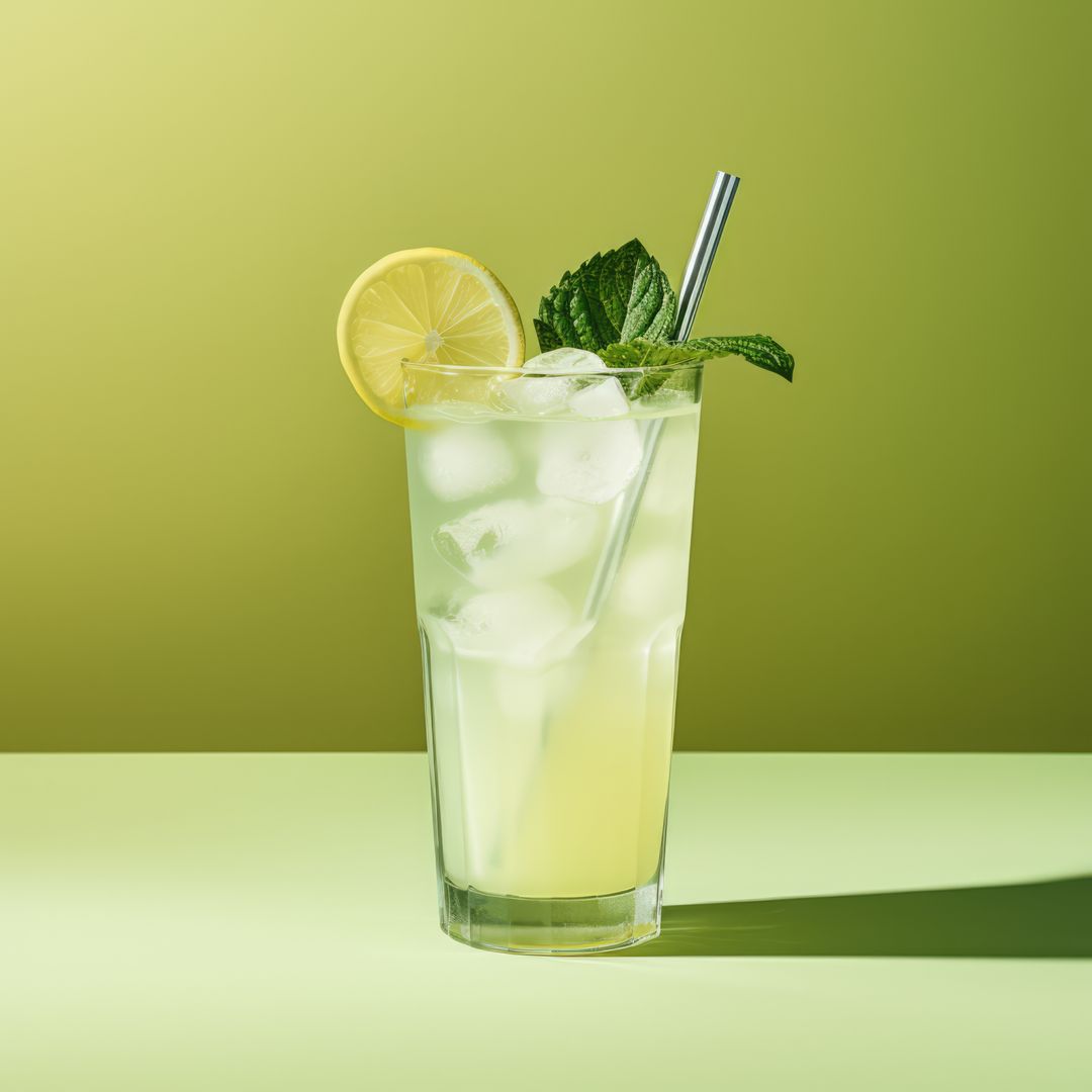 Refreshing Lemonade in Tall Glass with Lime Slice and Mint - Free Images, Stock Photos and Pictures on Pikwizard.com