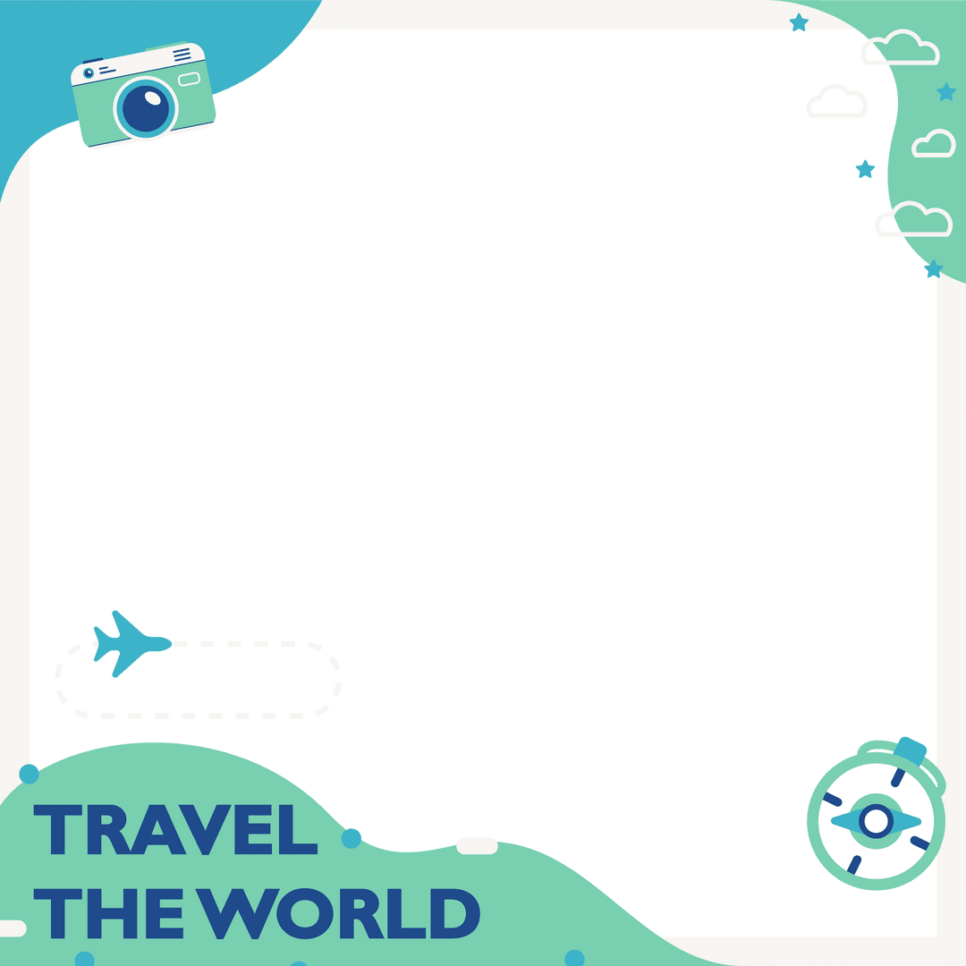 Flat Travel Frame with Camera and Airplane on Transparent Background