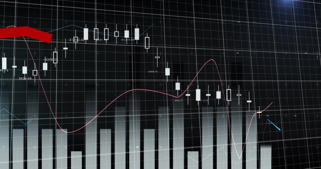 Digital Stock Market Analysis with Graphs and Charts on Black Background