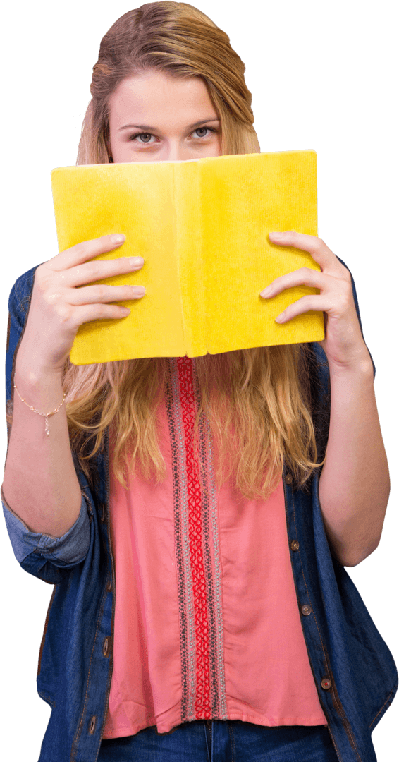 Student with Yellow Book in Transparent Conceptual Study Setting