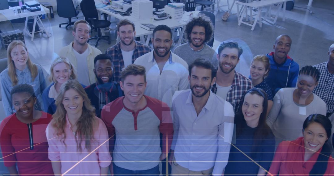 Diverse Group of Professionals Smiling in Modern Office Workspace