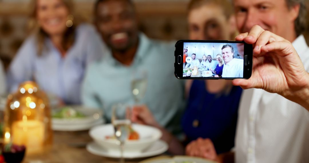 Group of Friends Taking Selfie While Dining at Restaurant - Free Images, Stock Photos and Pictures on Pikwizard.com