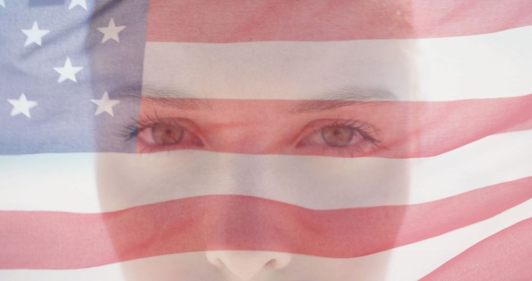 Double Exposure of American Flag and Person's Contemplative Face