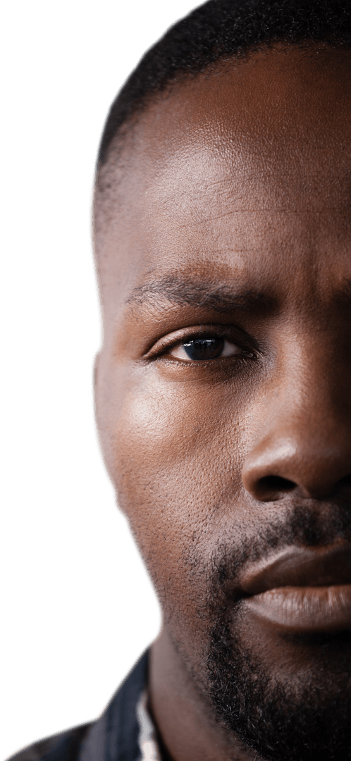 Transparent Close-Up of Serious African Man's Face