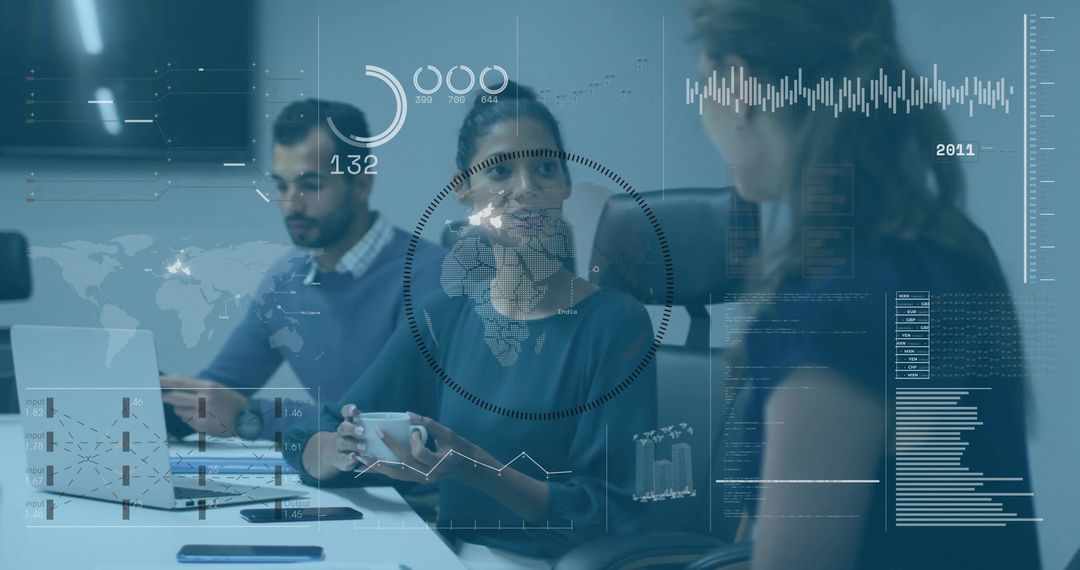 Team Collaborating on Data Analytics in Modern Conference Room