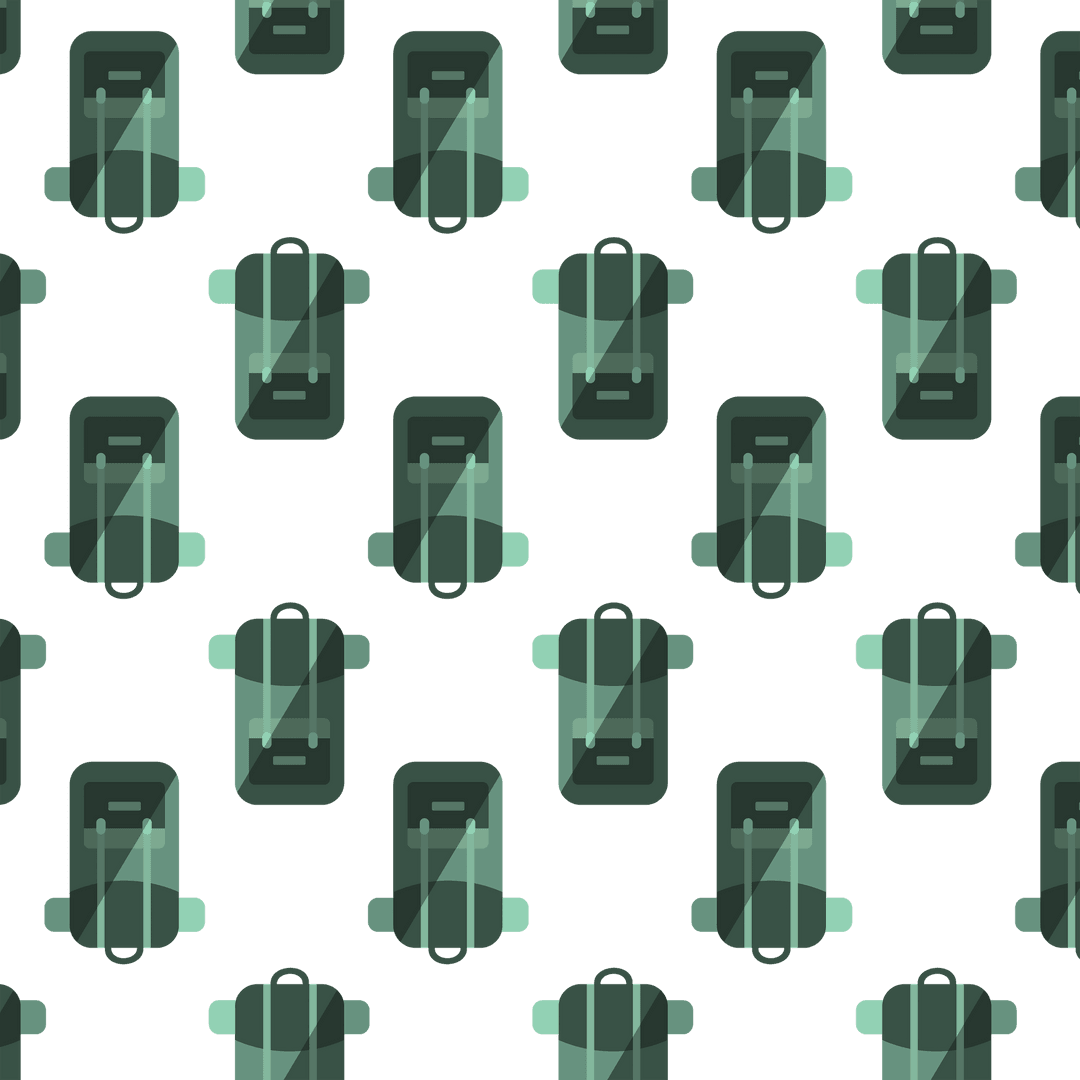 Seamless Green Backpack Pattern on Transparent Background