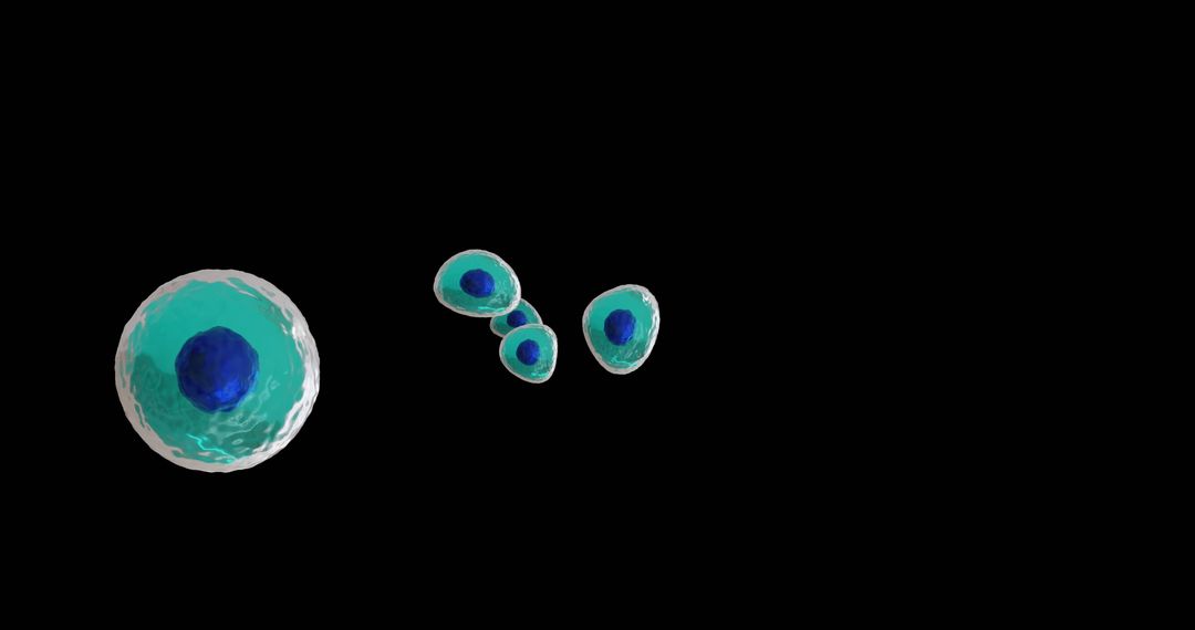 Abstract Microscopic Cells in Turquoise and Blue on Black Background