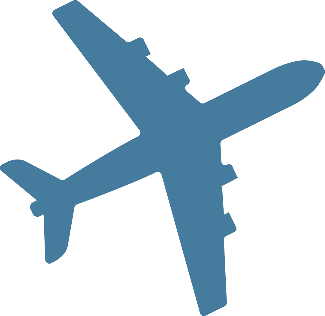 Minimalist Blue Airplane Silhouette on Transparent Background