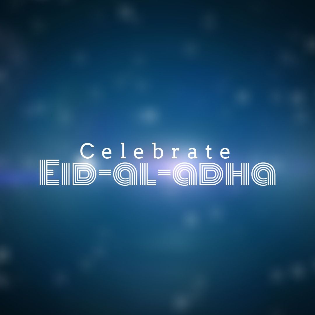 Celebrate eid-al-adha text on blue bokeh background - Download Free Stock Templates Pikwizard.com