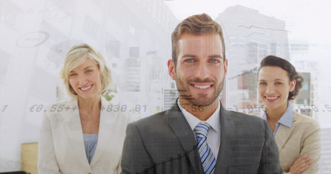 Success-Driven Business Team with Digital Financial Overlay