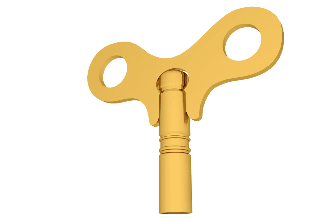 Golden Wind-Up Key Isolated on Transparent Background