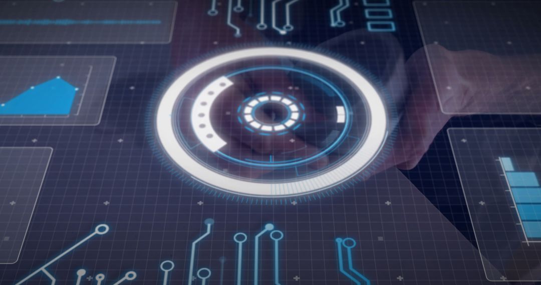 Technician Engaging with Futuristic Digital Control Interface