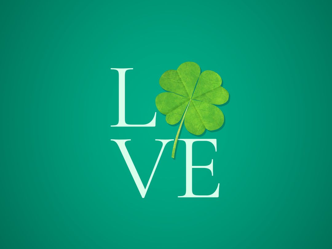 Clover and Love Typography on Green Background