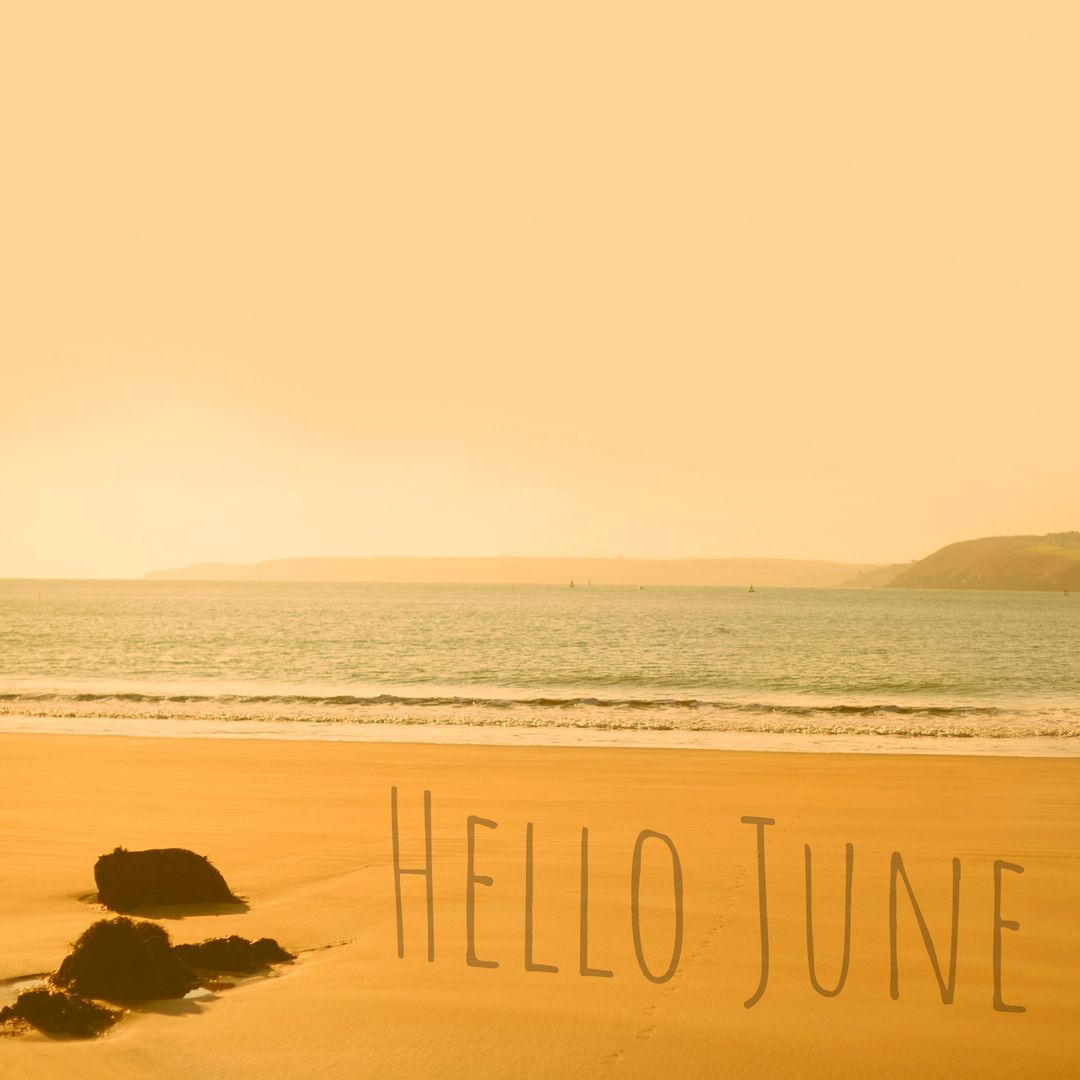 Picture-perfect Beach Scene with Hello June Text