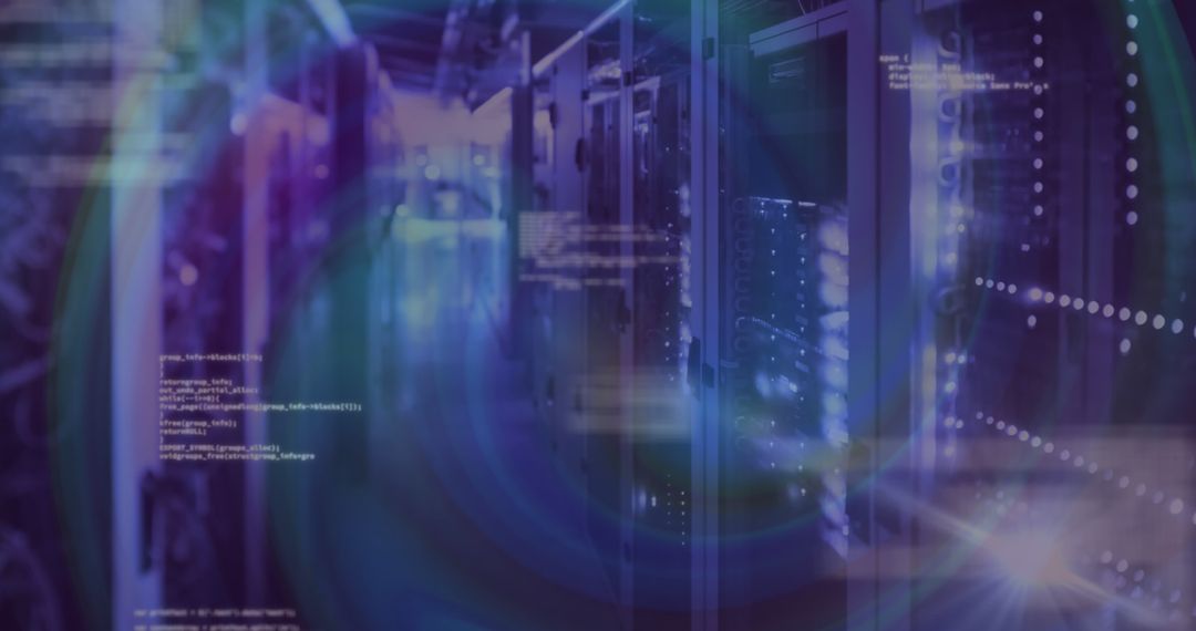 Digital Interface in Modern Server Room with Data Streams