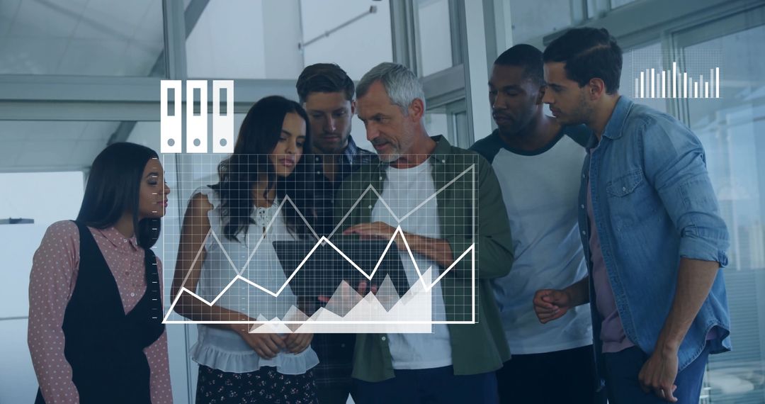 Business Collaboration Analyzing Data with Digital Charts in Modern Office