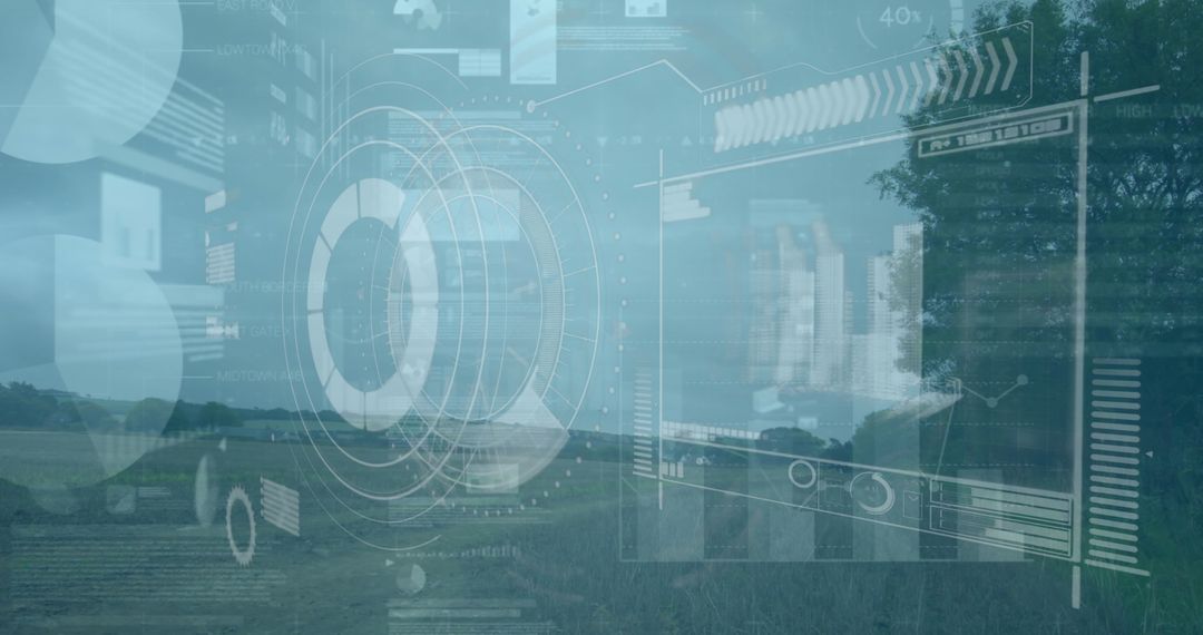 Futuristic Data and Interface Concept Overlay on Rural Landscape