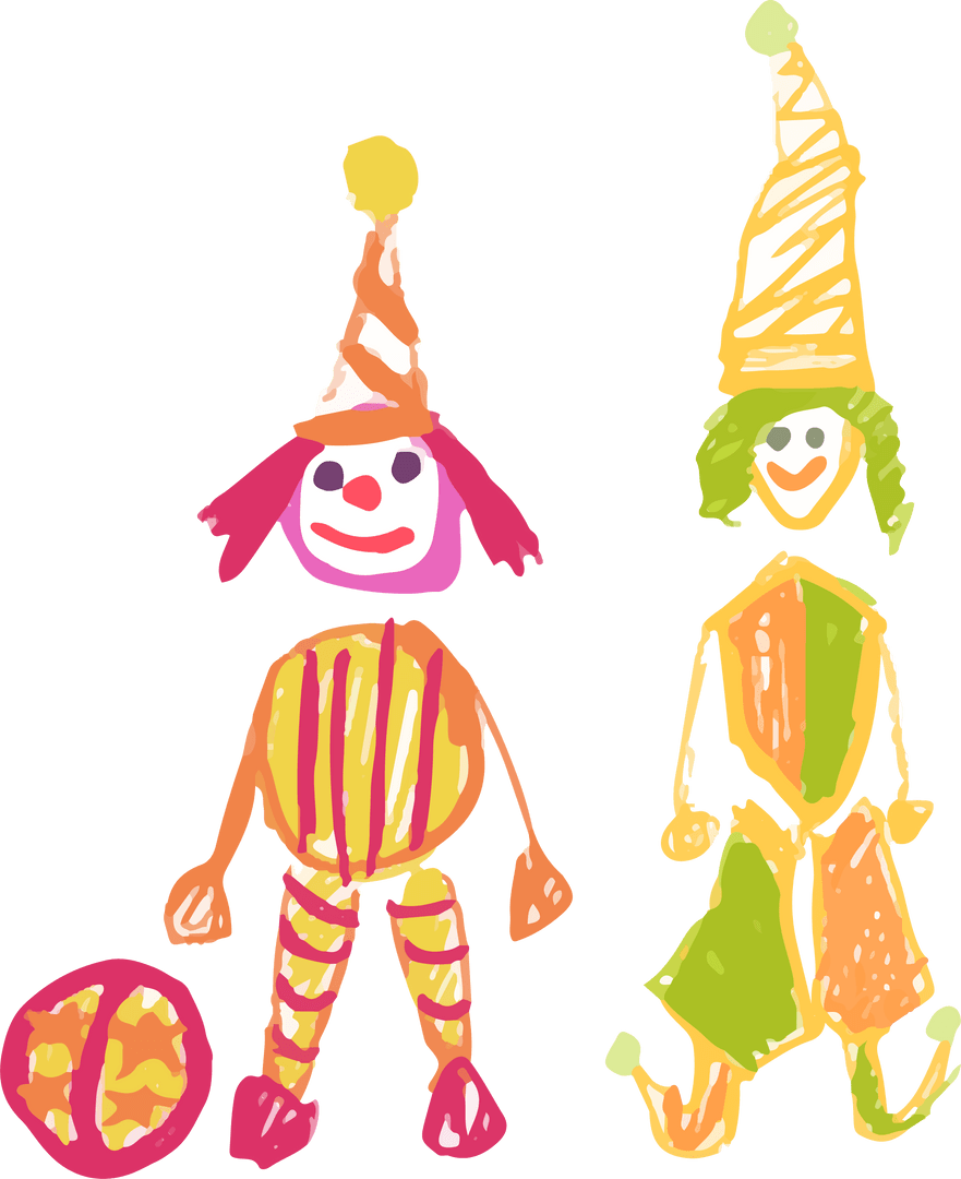 Playful Clown Performers on Transparent Background with Striped Ball