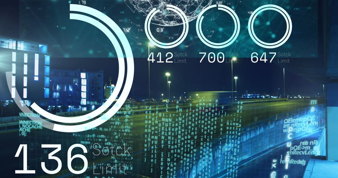 Futuristic Digital Data Overlay on Cityscape for Global Business