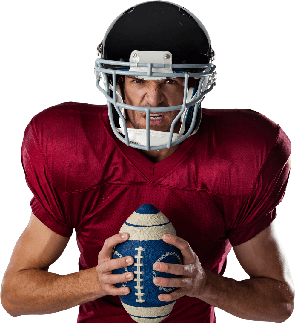 Transparent Background Football Player Holding Ball Ready for Action