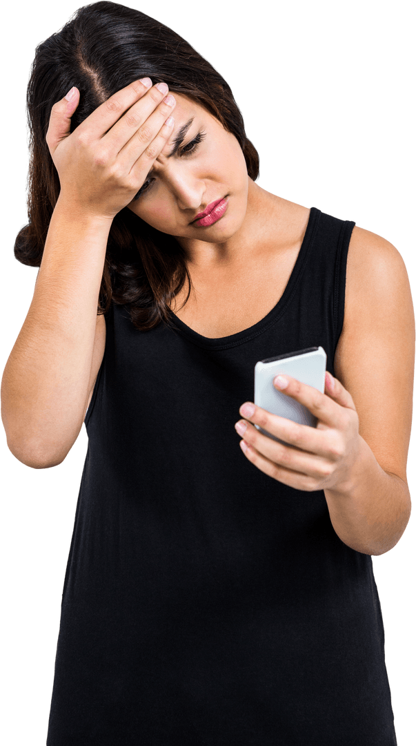 Transparent Frustrated Woman Checking Smartphone Notifications