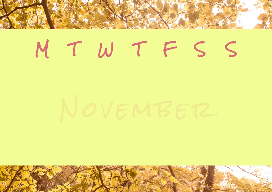Autumn Themed Calendar Template with Golden Leaves Background - Download Free Stock Templates Pikwizard.com