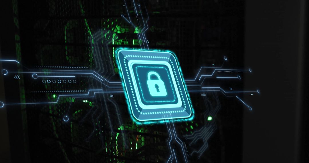 Digital Padlock Overlay on Secure Server Room