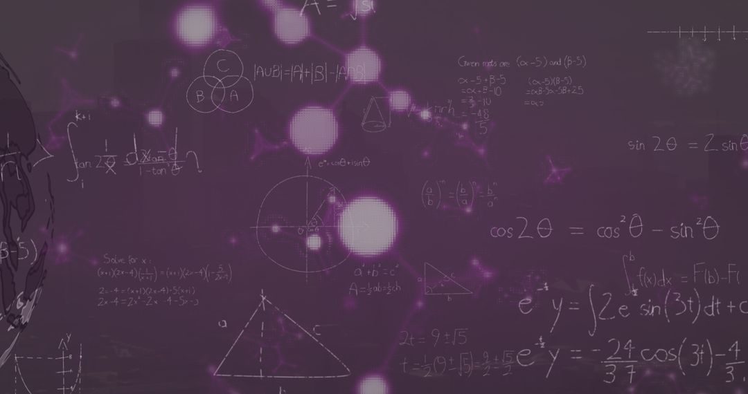 Science and data in digital interface overlay with mathematical formulas