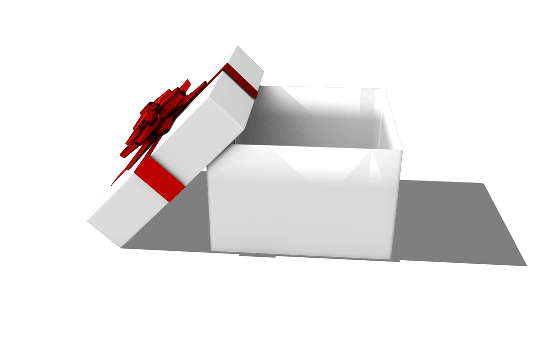 Open White Gift Box with Red Bow Red Ribbon on Transparent Background