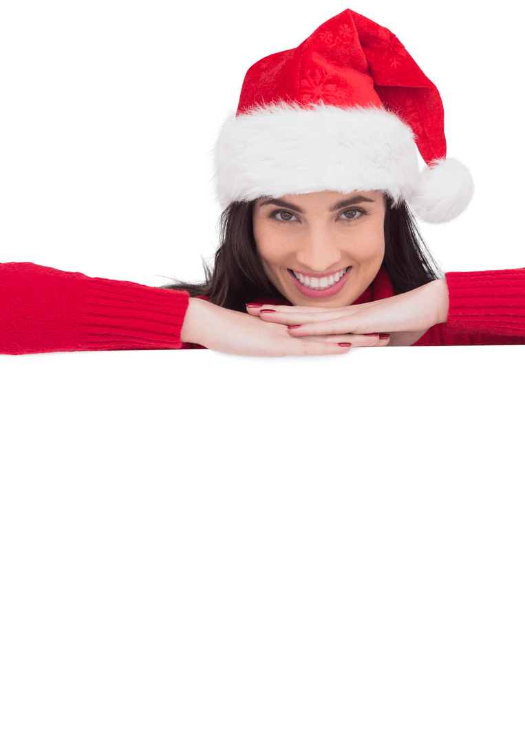 Festive Woman Smiling in Santa Hat with Blank Space Multilayered