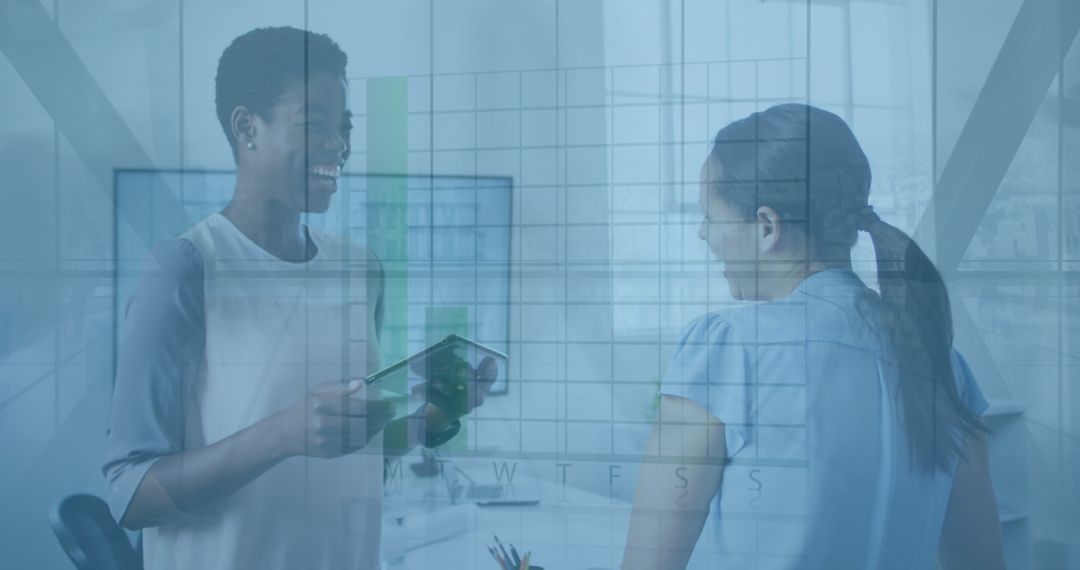 Business Colleagues Discussing Over Digital Interface