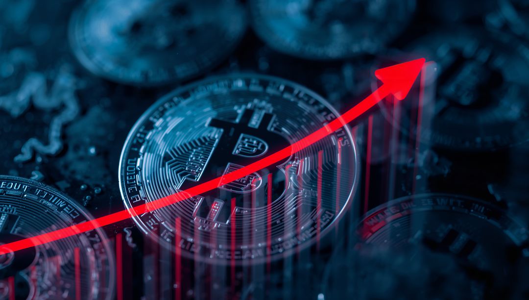 Bitcoin Growth Concept with Rising Red Arrow