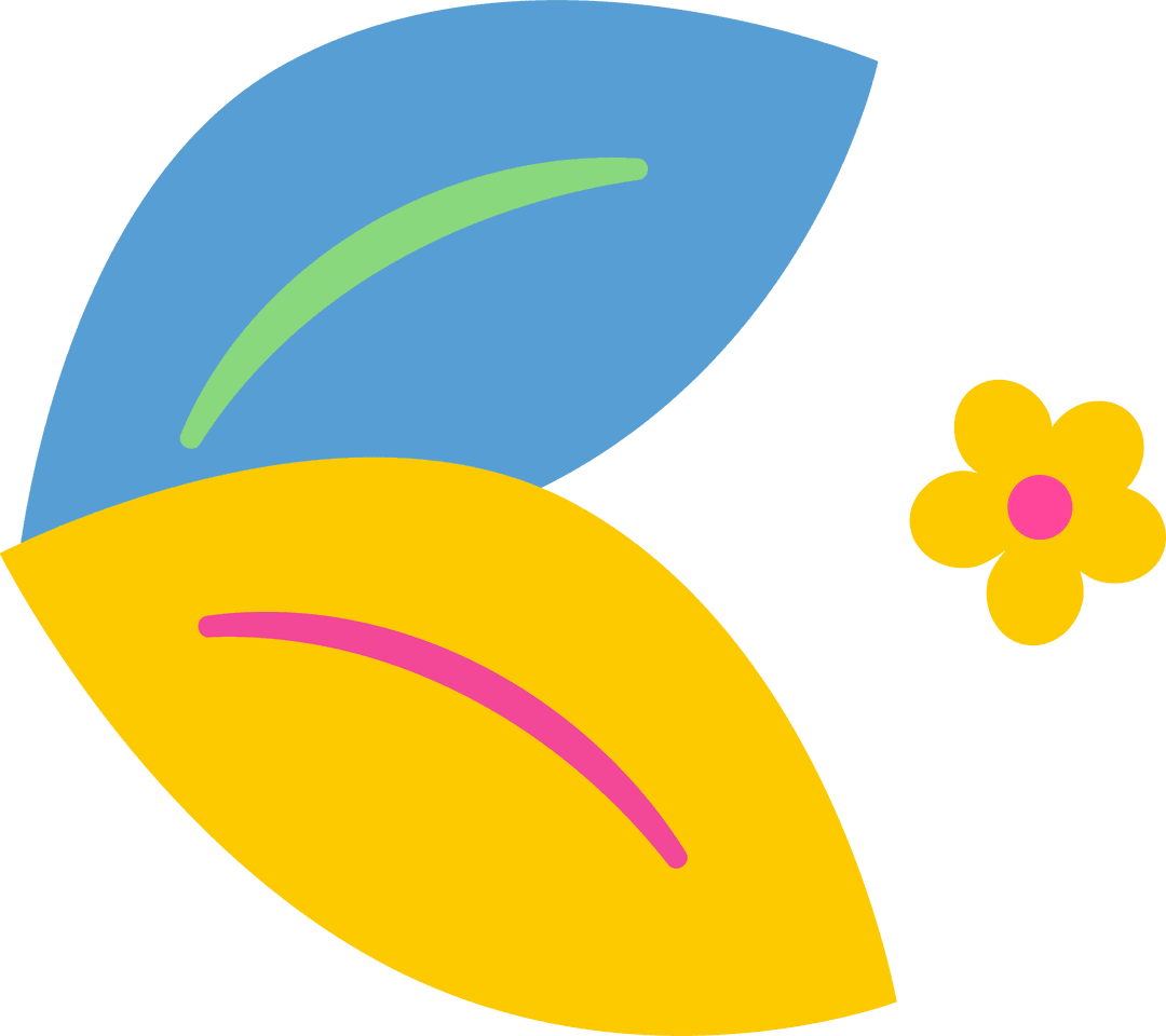 Minimalistic Botanical Motif with Blue and Yellow Leaves on Transparent Backdrop