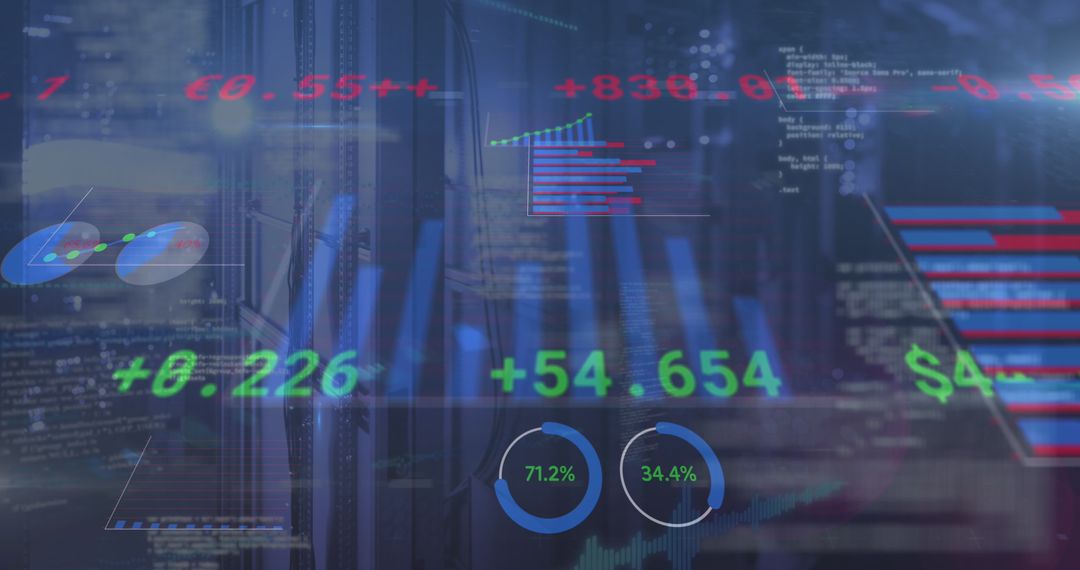 Digital Interface Displaying Business Data in Server Room