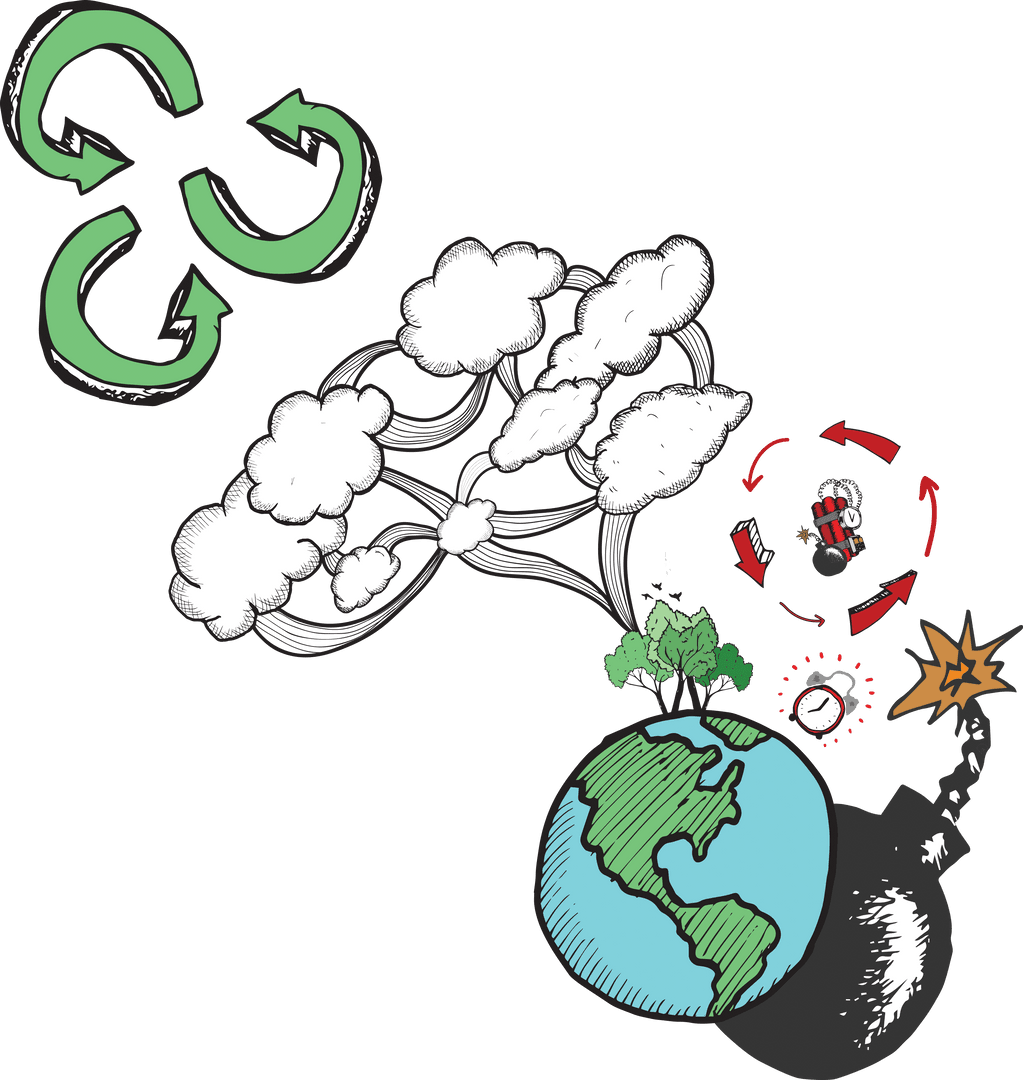 Transparent Illustration of Global Ecology with Clouds and Arrows