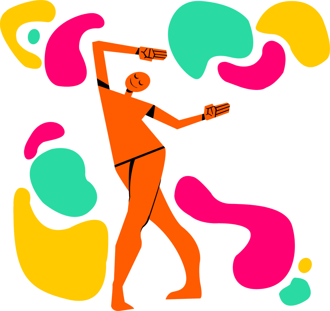 Dynamic Dance with Vibrant Shapes on Transparent Background