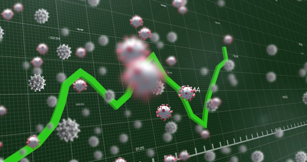 Financial Chart with Virus Particles Symbolizing Pandemic Impact on Economy