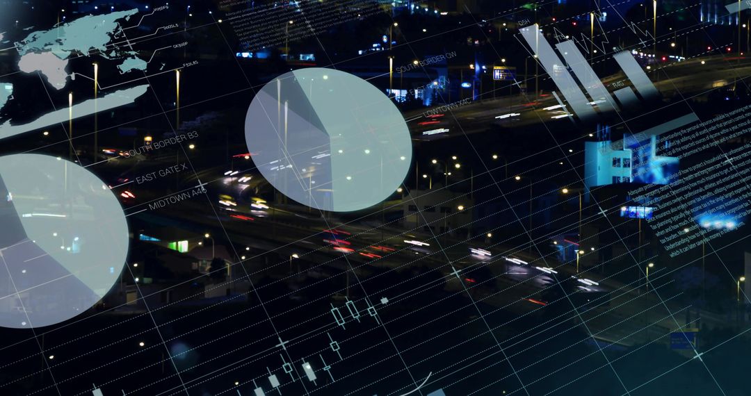Futuristic Data Visualization Over Busy Nighttime Urban Highway