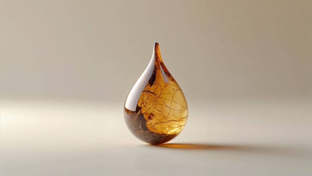 Elegant Teardrop Glass Sculpture with Amber Crackle Texture