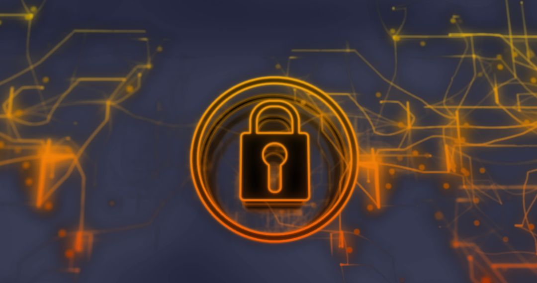 Digital Security Padlock with Glowing Matrix Background