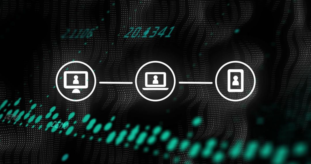 Digital networking with technology icons on abstract data background