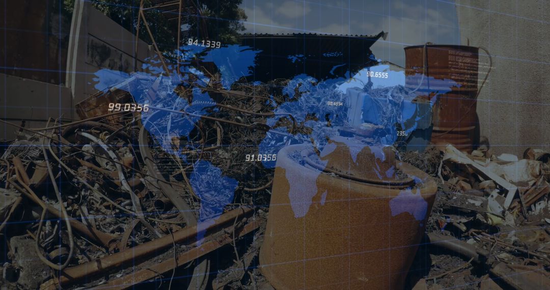 Global Economic Data Overlaid on Junkyard Scrap